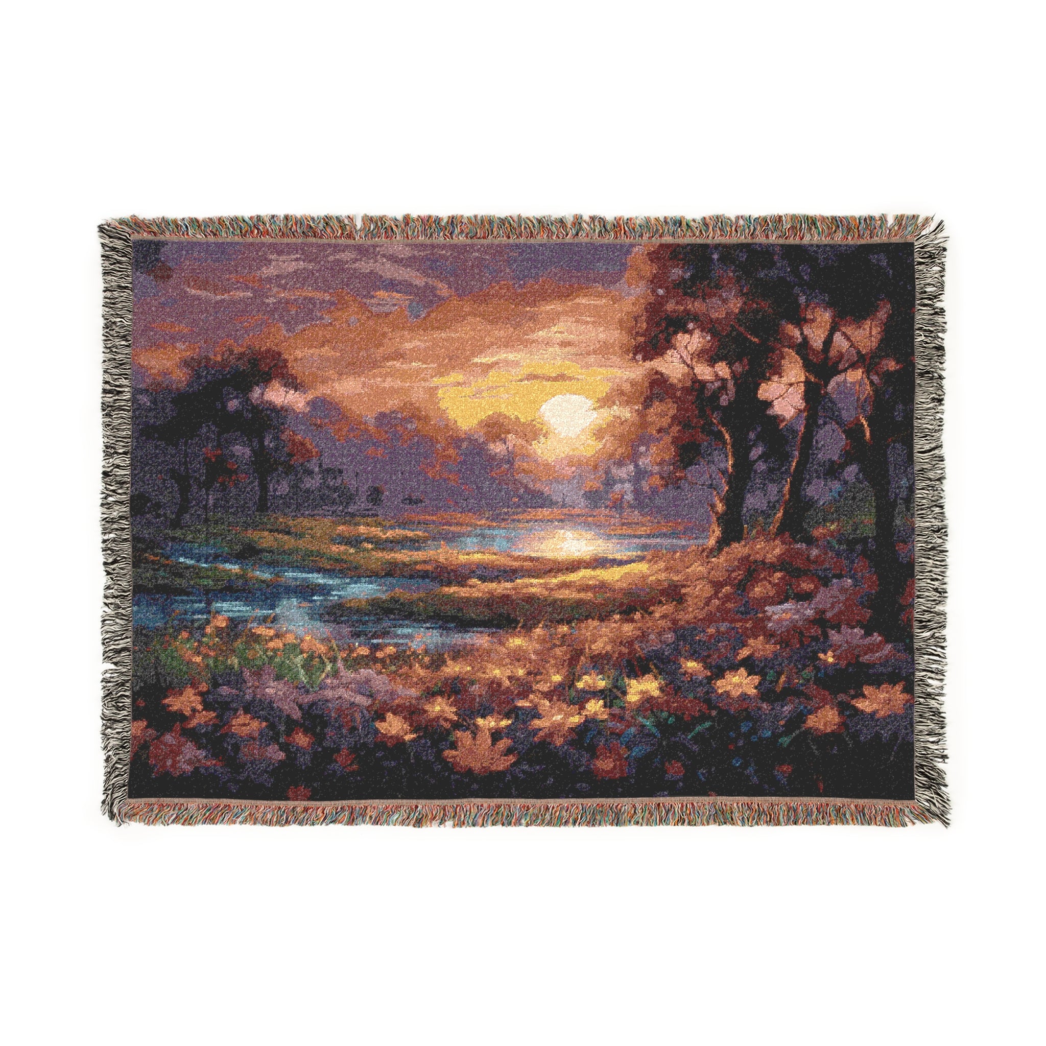 "I am Well" Sunset Woven Blanket |  Landscape Throw for Living Room & Bedroom