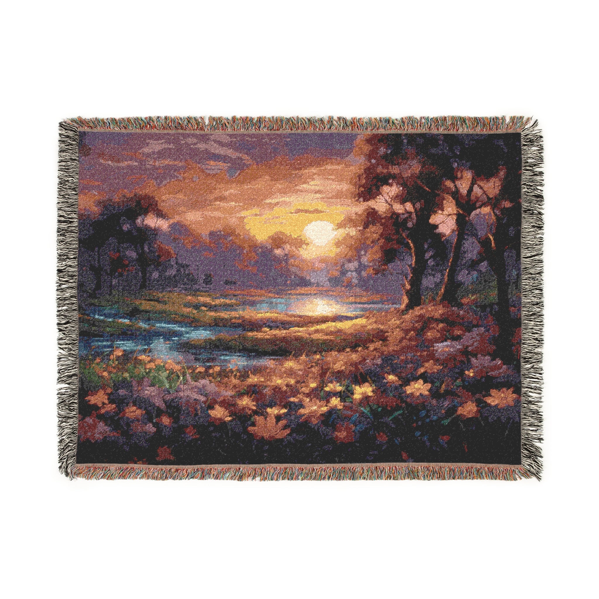 "I am Well" Sunset Woven Blanket |  Landscape Throw for Living Room & Bedroom
